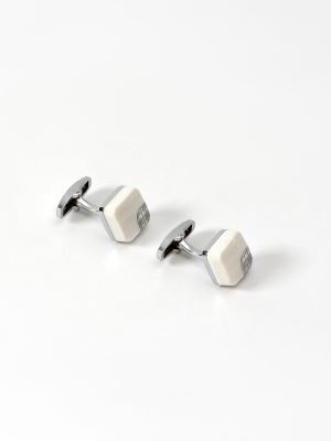 دکمه سردست مربع شکل نقره ای سفید