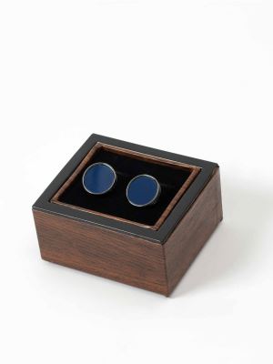 دکمه سردست دایره شکل نقره ای آبی