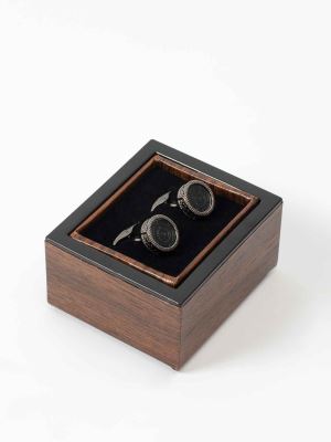 دکمه سردست دایره شکل طوسی
