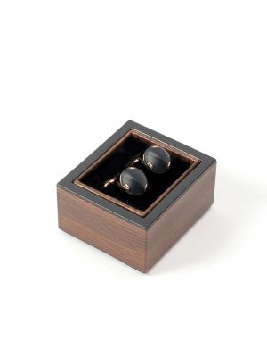 دکمه سردست دایره شکل طلایی آبی