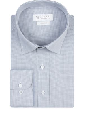 پیراهن مردانه چهارخانه ریز طوسی روشن آستین بلند 