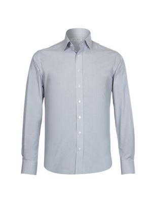 پیراهن مردانه چهارخانه ریز طوسی روشن آستین بلند 