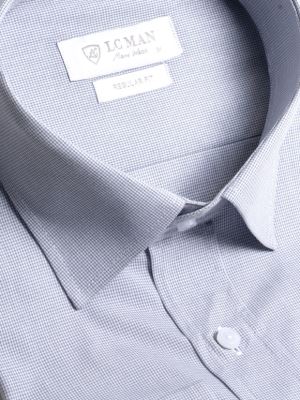 پیراهن مردانه چهارخانه ریز طوسی روشن آستین بلند 