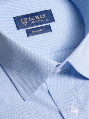 پیراهن مردانه چهارخانه ریز آبی روشن آستین بلند ال سی من 8