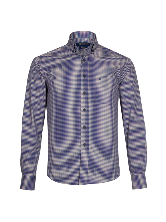 پیراهن چهارخانه ریز آستین بلند قهوه ایی