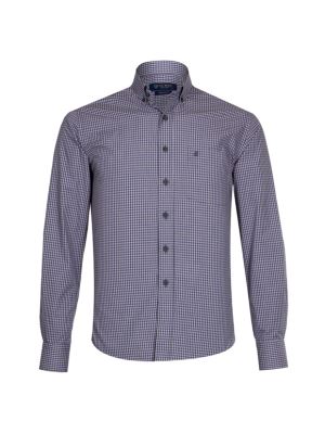 پیراهن چهارخانه ریز آستین بلند قهوه ایی