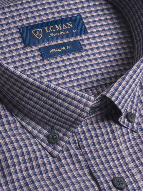 پیراهن چهارخانه ریز آستین بلند قهوه ایی