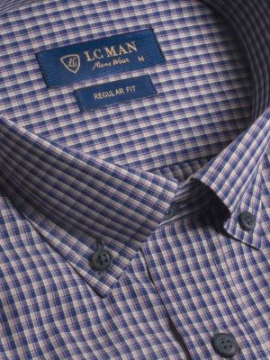 پیراهن چهارخانه ریز آستین بلند قهوه ایی