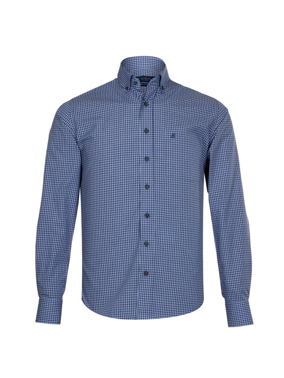 پیراهن چهارخانه ریز آبی آستین بلند  