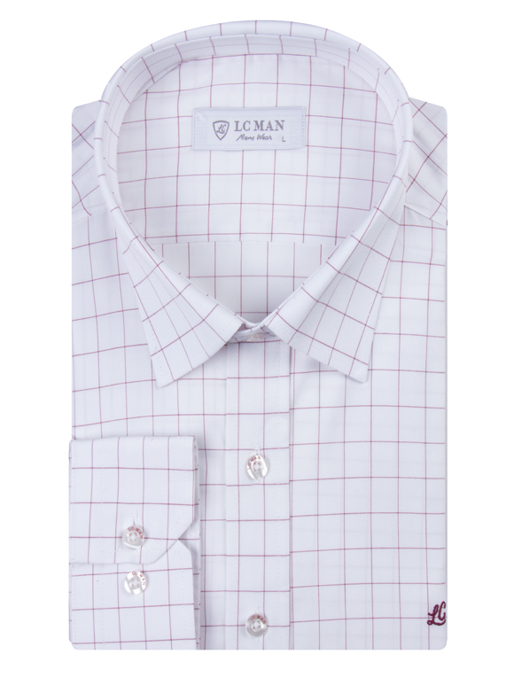 پیراهن آستین بلند سفید چهارخانه ال سی من 10