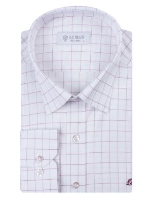 پیراهن آستین بلند سفید چهارخانه ال سی من 10