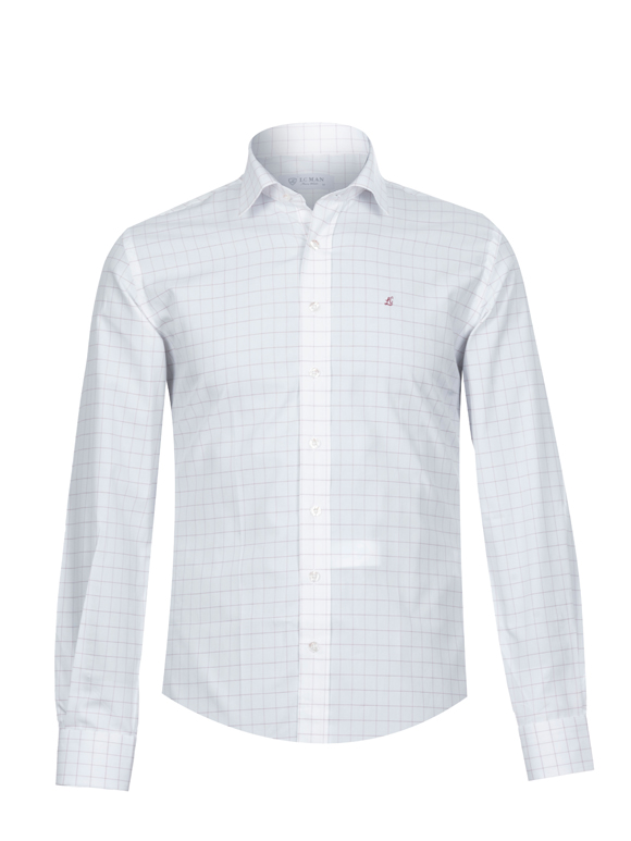 پیراهن آستین بلند سفید چهارخانه ال سی من 10