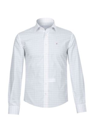 پیراهن آستین بلند سفید چهارخانه ال سی من 10