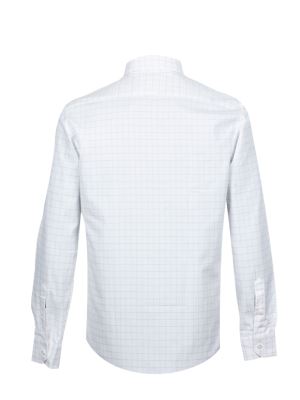 پیراهن آستین بلند سفید چهارخانه ال سی من 10