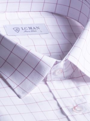 پیراهن آستین بلند سفید چهارخانه ال سی من 10