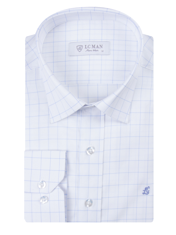 پیراهن آستین بلند سفید چهارخانه ال سی من 10