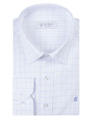 پیراهن آستین بلند سفید چهارخانه ال سی من 10