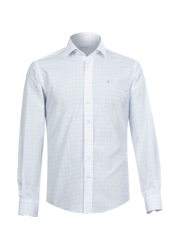 پیراهن آستین بلند سفید چهارخانه ال سی من 10