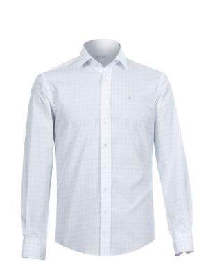 پیراهن آستین بلند سفید چهارخانه ال سی من 10