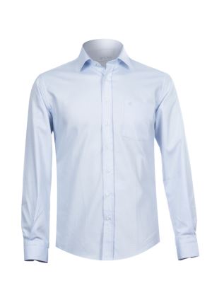 پیراهن مردانه آبی طرح ریز آستین بلند ال سی من 112