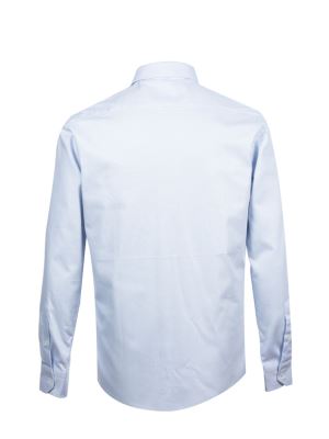 پیراهن مردانه آبی طرح ریز آستین بلند ال سی من 112