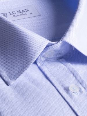 پیراهن مردانه آبی طرح ریز آستین بلند ال سی من 112