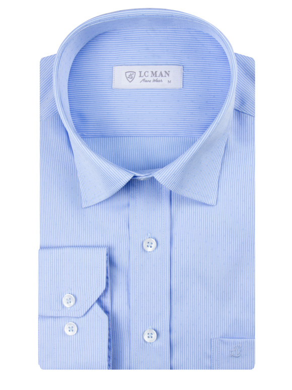 پیراهن مردانه آبی طرح ریز آستین بلند ال سی من 112