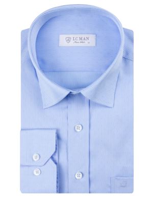 پیراهن مردانه آبی طرح ریز آستین بلند ال سی من 112