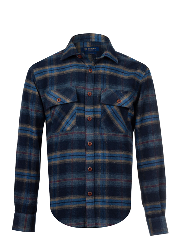 پیراهن پشمی (شکت) مردانه چهارخانه سرمه ای 136