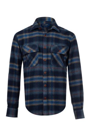 پیراهن پشمی (شکت) مردانه چهارخانه سرمه ای 136