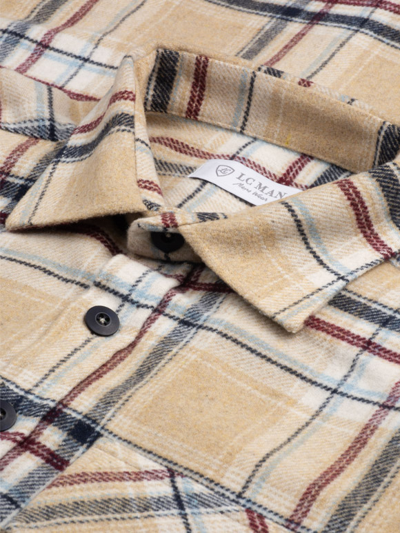 پیراهن پشمی (شکت) مردانه چهارخانه کرم ال سی من 136