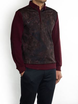 پلیور زرشکی سه دکمه سلانیک طرح دار