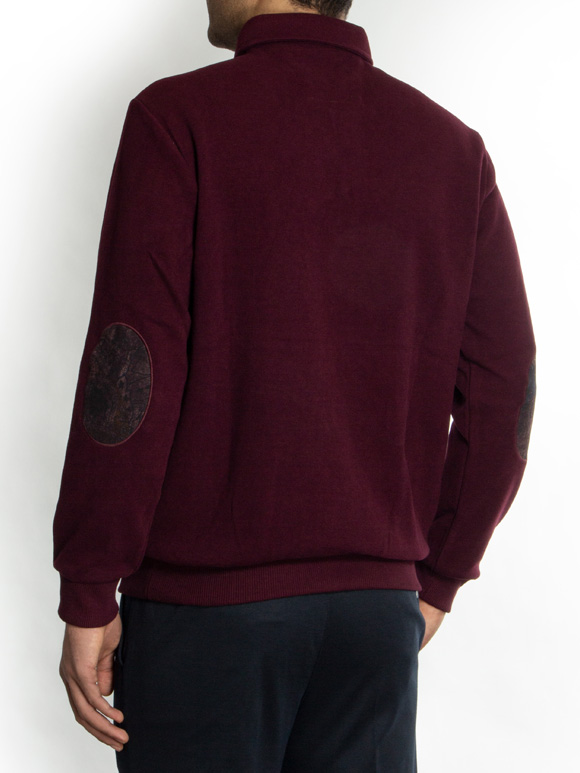 پلیور زرشکی سه دکمه سلانیک طرح دار