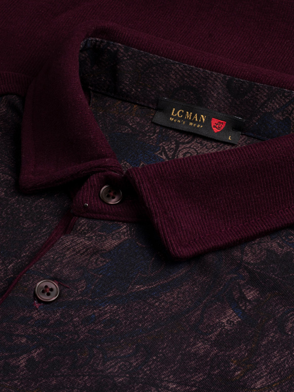 پلیور زرشکی سه دکمه سلانیک طرح دار