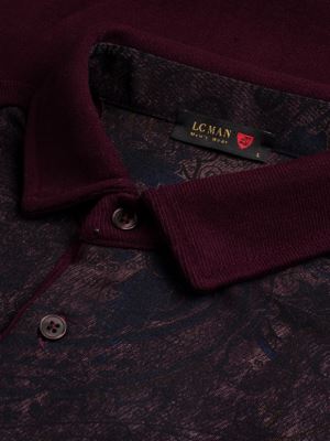 پلیور زرشکی سه دکمه سلانیک طرح دار