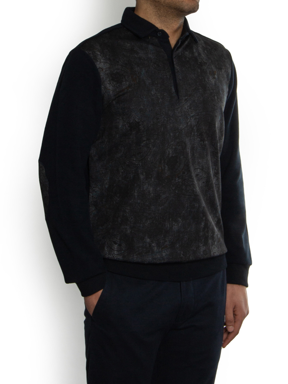 پلیور سرمه ای سه دکمه سلانیک طرح دار