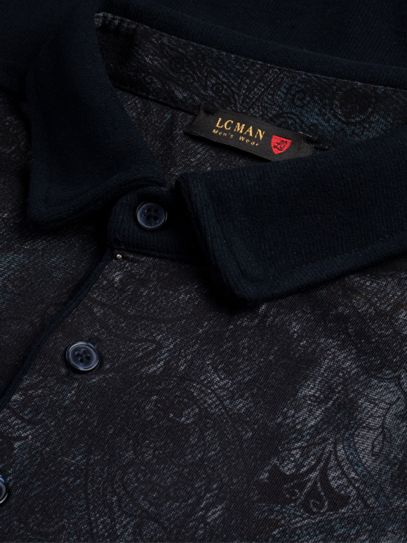 پلیور سرمه ای سه دکمه سلانیک طرح دار