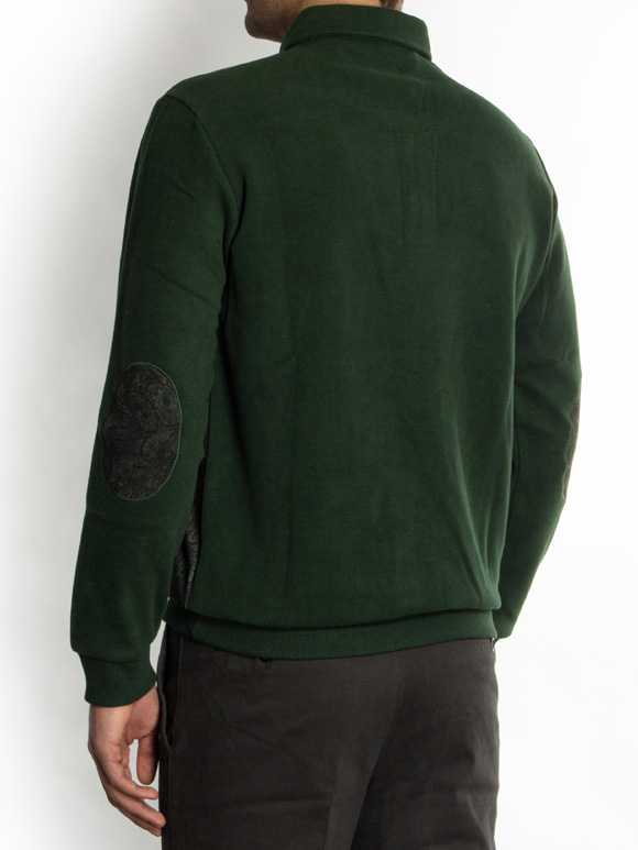 پلیور یشمی سه دکمه سلانیک طرح دار