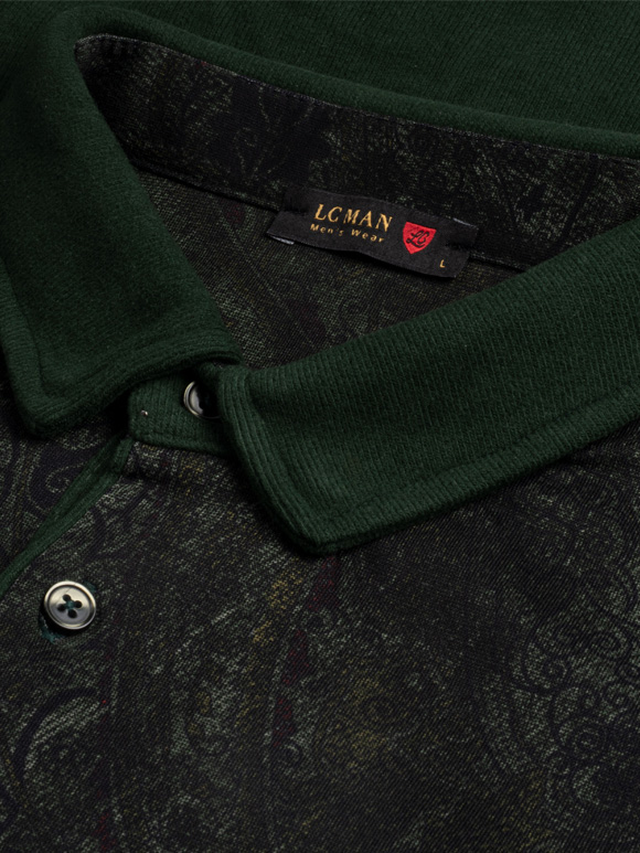 پلیور یشمی سه دکمه سلانیک طرح دار