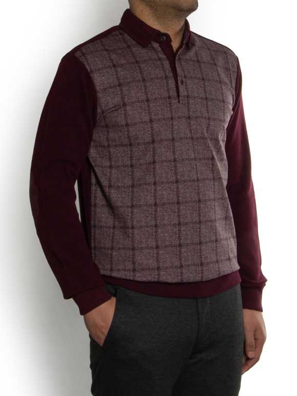 پلیور زرشکی چهار خانه درشت سلانیک سه دکمه
