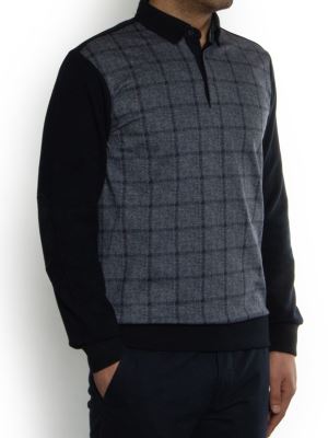 پلیور سرمه ای چهار خانه درشت سلانیک سه دکمه
