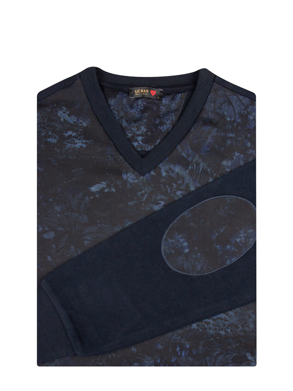 پلیور یقه هفت سلانیک سرمه ای طرح گل دار