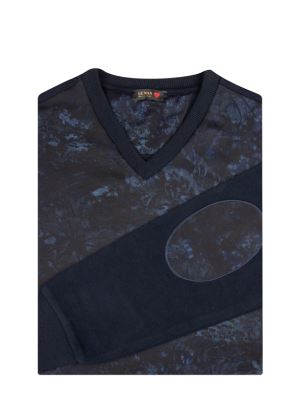 پلیور یقه هفت سلانیک سرمه ای طرح گل دار