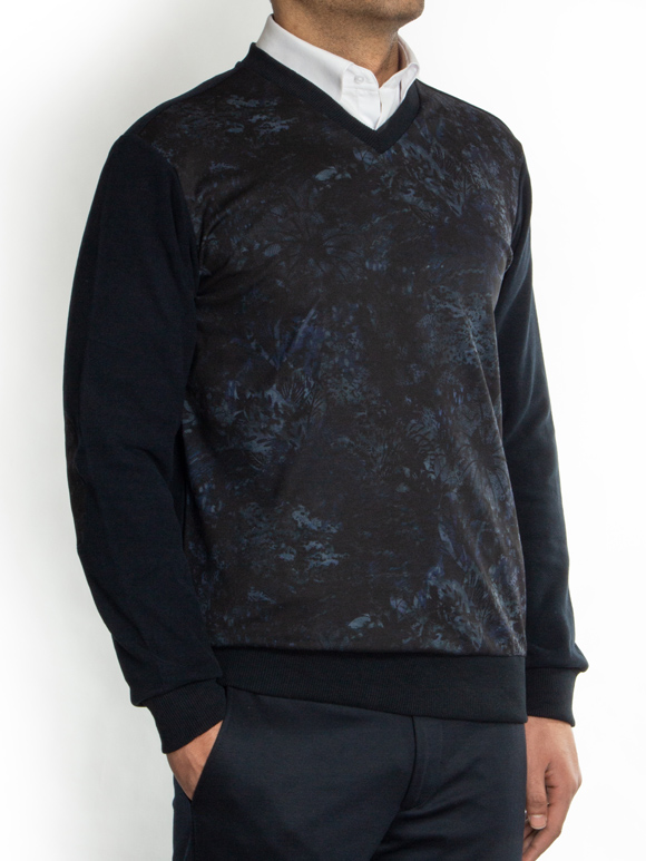 پلیور یقه هفت سلانیک سرمه ای طرح گل دار