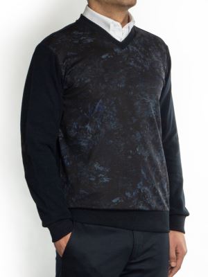 پلیور یقه هفت سلانیک سرمه ای طرح گل دار