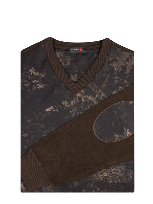 پلیور یقه هفت سلانیک قهوه ای طرح گل دار