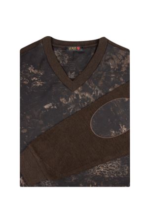 پلیور یقه هفت سلانیک قهوه ای طرح گل دار