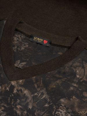 پلیور یقه هفت سلانیک قهوه ای طرح گل دار