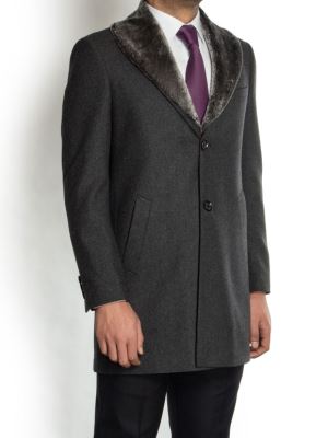 پالتو مردانه یقه خزدار طوسی ال سی من  209