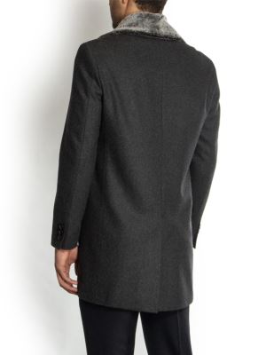 پالتو مردانه یقه خزدار طوسی ال سی من  209